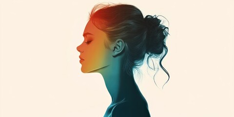 A girl's silhouette conveys grace and simplicity, beautifully highlighted by colorful tones. This artwork celebrates femininity and the spirit of womanhood through minimalism
