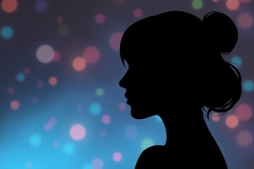 Obraz premium A graceful girl's silhouette stands out against a colorful bokeh background, embodying femininity and minimalism in an enchanting artistic expression