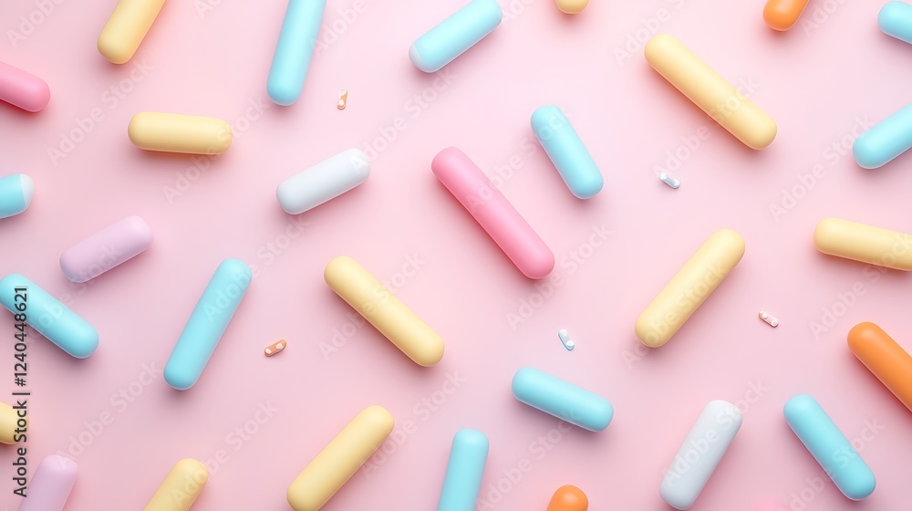 Poster Colorful Candy-Like Shapes on Soft Pink Background for Vibrant and Playful Concepts in Design Projects