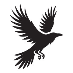 Powerful Raven Silhouette in Flight Illustration