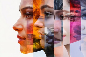 Digital Glitch Art Cross-Cultural Unity in Multicolored Portraits - Modern Diversity Representation for Creative Campaigns and Social Media Marketing