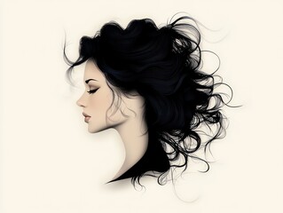 Naklejka premium Capturing the elegance of femininity, a slender silhouette of a girl is featured in an artistic and minimalist style, showcasing flowing hair and delicate features