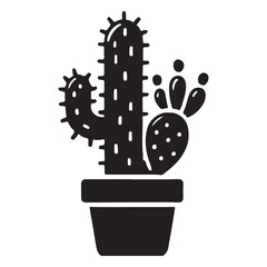 Cactus and Prickly Pear Silhouette Potted Plant Vector