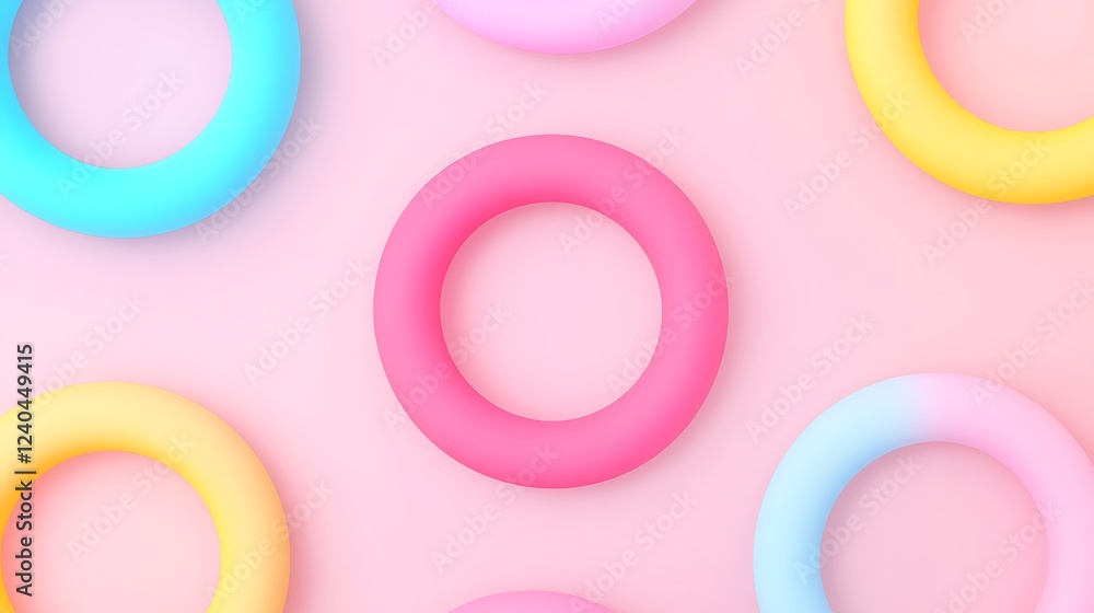Poster colorful circles on soft pink background creating a playful and whimsical atmosphere for creative pr