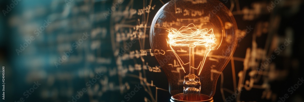 Poster modern chalkboard vision illuminated lightbulb amidst equations and symbols - educational creativity