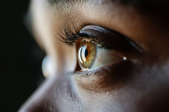 Emotive Visionary Portrait High-Resolution Close-Up of Contemplative Eyes Reflecting Cosmic Forms - Artistic Insights for Marketing, Editorial Design and Emotional Branding