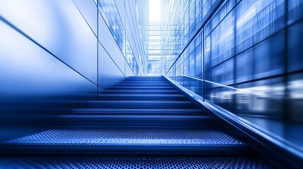 Obraz premium Modern Blue Glass Building Staircase Architecture