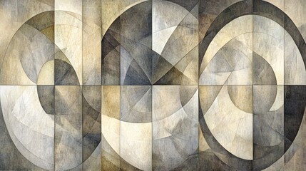 Abstract Geometric Art Beige Brown Swirls Grid Pattern