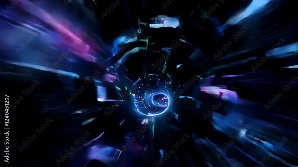 Poster futuristic tunnel with dynamic neon lights and abstract patterns creates immersive experience with v