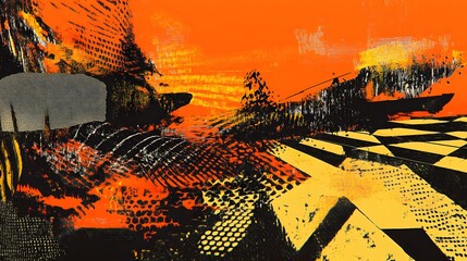 Abstract Orange and Black AI Art,  Bold Geometric Textures