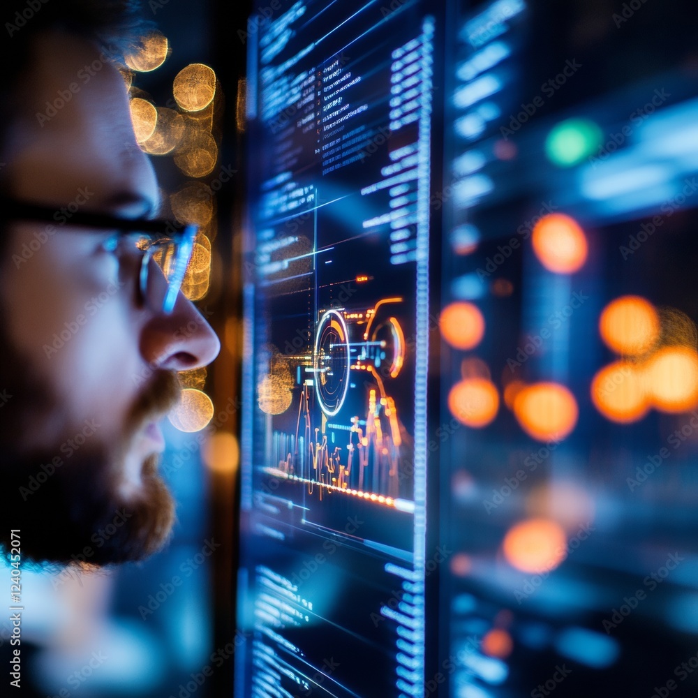 Aufkleber Futuristic Data Analytics Display Interactive Digital Dashboards on Multi-Screen Glass Panels - Business Intelligence for Tech-Savvy Enterprises and Data-Driven Decision Making