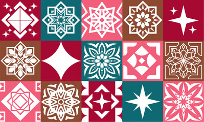 Dynamic Shapes and Colors, collection of tiles pattern vector, maroon, green, emerald
