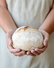 Rustic Artisan Bread in Hands Flour-Dusted Dough on Wooden Table - Authentic Baking Content for Culinary Branding and Eco-Friendly Food Marketing
