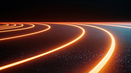Fototapeta premium Neon Sports Running Track Neon orange running track lines glowing under blacklight, dynamic and energetic, perfect for sports and fitness visuals