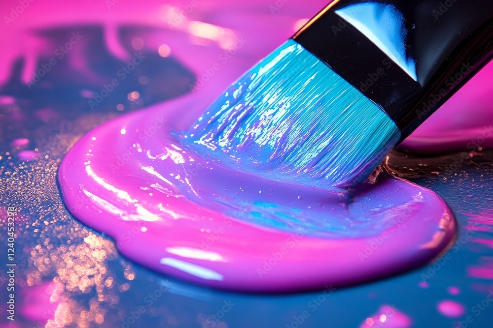 Aufkleber vibrant paint blending with a brush on a colorful surface in an artistic setting