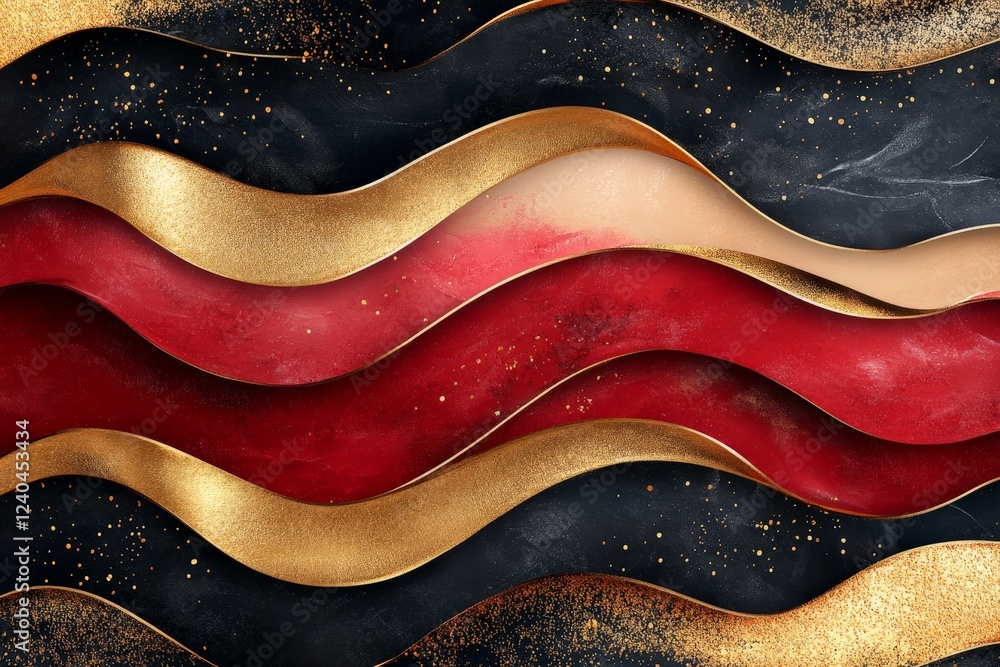 Poster elegant abstract waves of red, black, and gold create a striking composition for artistic design or 