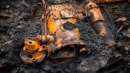 Rusty Old Machinery Buried in Asphalt, Post-Apocalyptic Scene