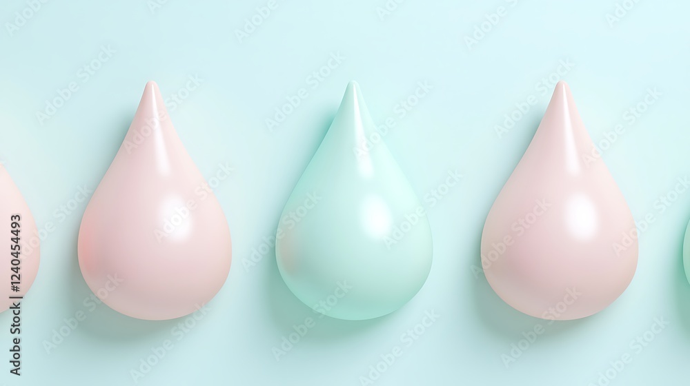 Poster colorful droplets on pastel background reflecting softness and serenity in a minimalist setup