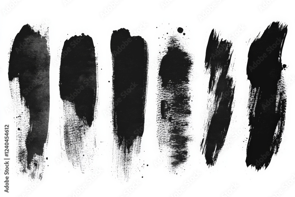 Poster artistic black ink strokes on white background showcasing various textures and styles