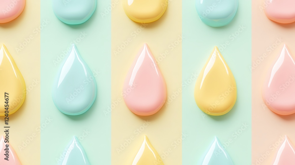 Poster colorful drops of paint in pastel tones arranged in a pattern on a soft background for creative proj
