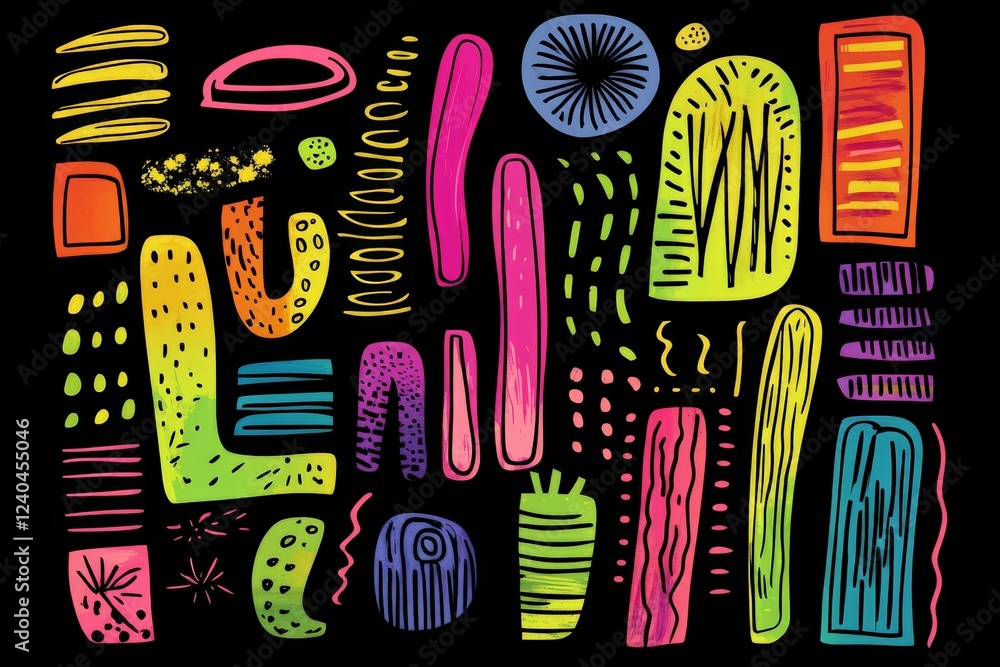 Aufkleber Colorful abstract shapes and patterns create a vibrant visual display on a dark background
