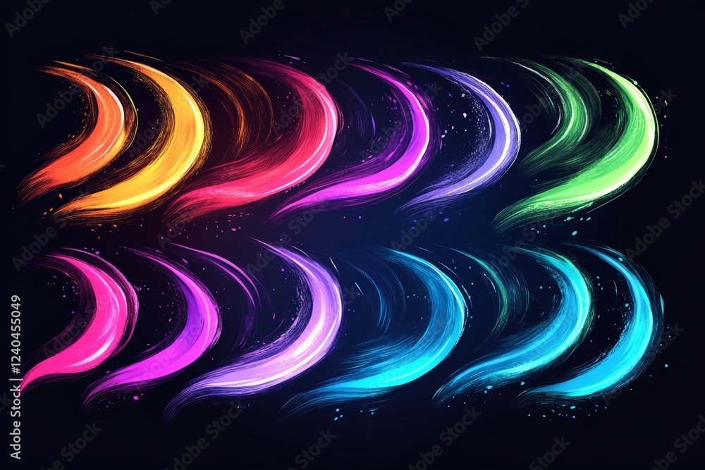 Poster colorful abstract wave patterns showcasing vibrant hues in a dark background for artistic inspiratio