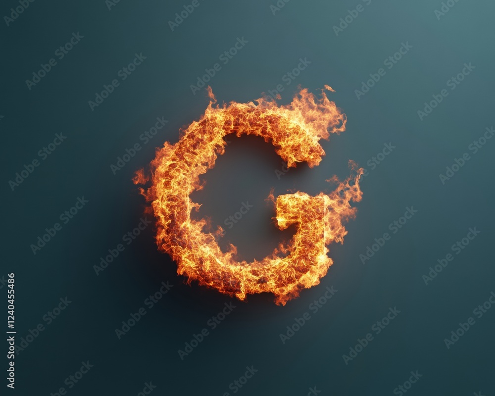 Poster flaming typography bold letter g in dynamic fire texture for impactful visual marketing and graphic 
