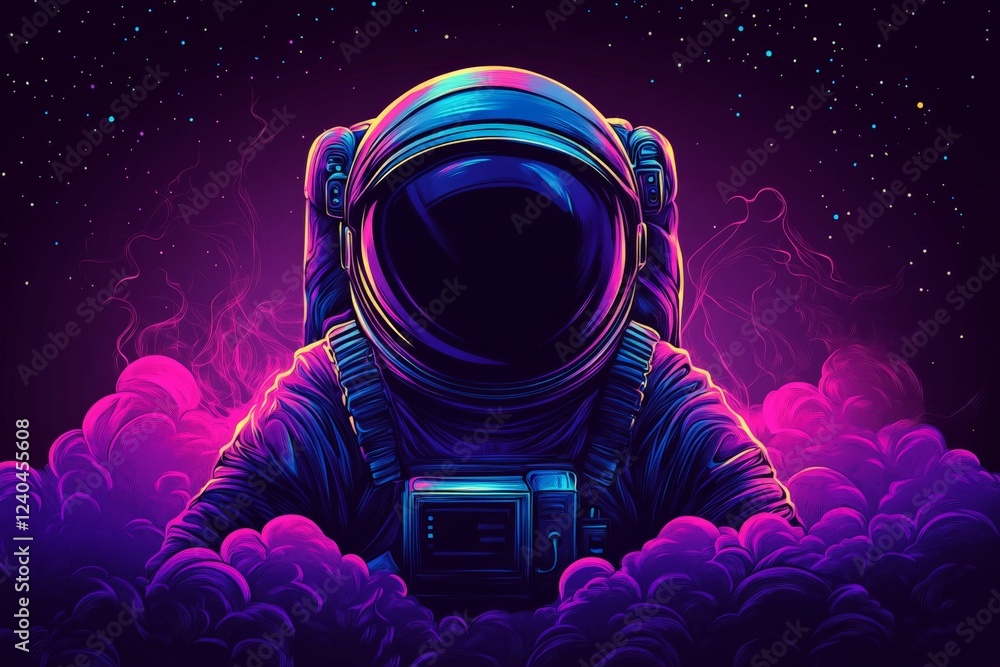 Aufkleber Astronaut emerging from colorful clouds in a cosmic space scene with vibrant colors and stars in the background