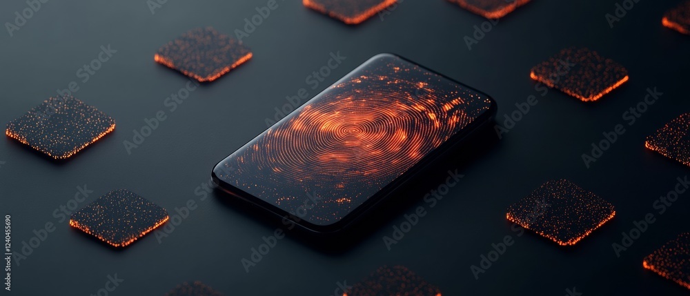 Poster Futuristic Mobile Interface Ultra-Modern Smartphone with Abstract Digital Patterns on Matte Surface - Cutting-Edge Tech Design and Innovative User Experience Enhancements