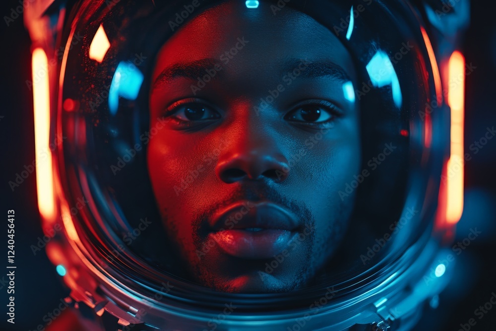 Poster astronaut in a brightly lit environment showing determination and focus for a space mission