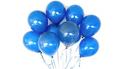 A cluster of vibrant blue balloons floating gracefully in the air, set against a clean white background. The balloons create a visually appealing scene, bringing a sense of light - heartedness and joy