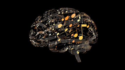 Fototapeta premium brain composed of musical notes symbolizes harmony and creativity, showcasing connection between music and thought. This artistic representation highlights beauty of sound and intellect