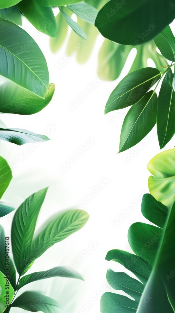 Poster Lush greenery framing bright empty space perfect for creative text or visual design. Generative AI