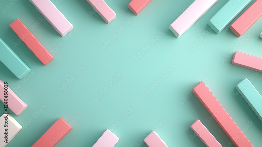 Poster colorful geometric shapes creating a playful pattern on a soft mint background for creative design p