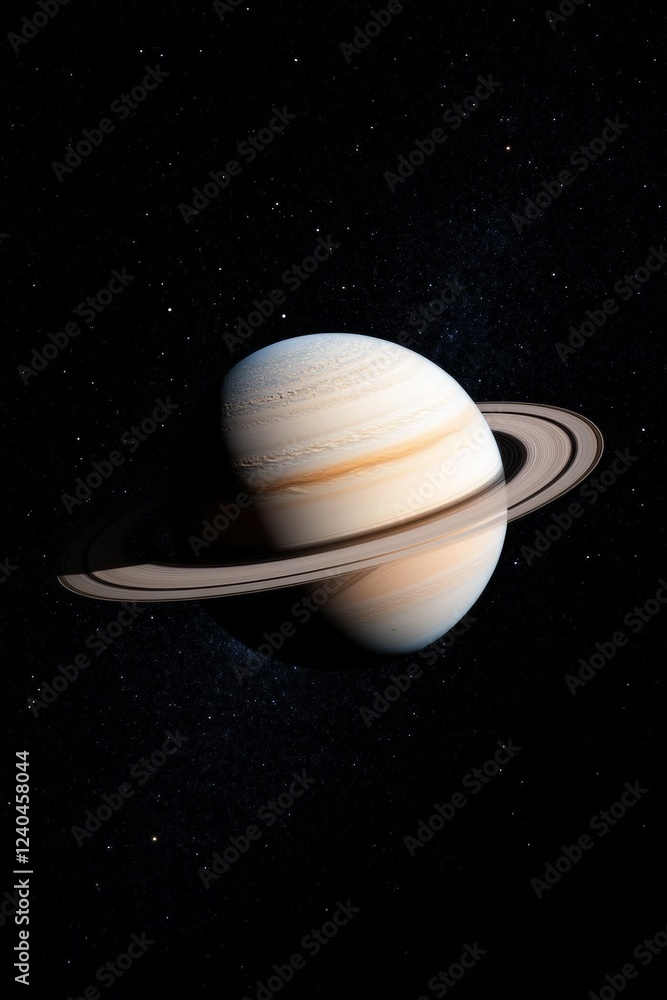 Leinwandbilder astronomical visualization detailed saturn ring system and surface features in starry sky - educatio