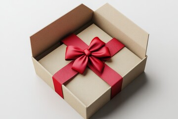 Obraz premium Beautifully wrapped gift box with a red ribbon ready for celebration
