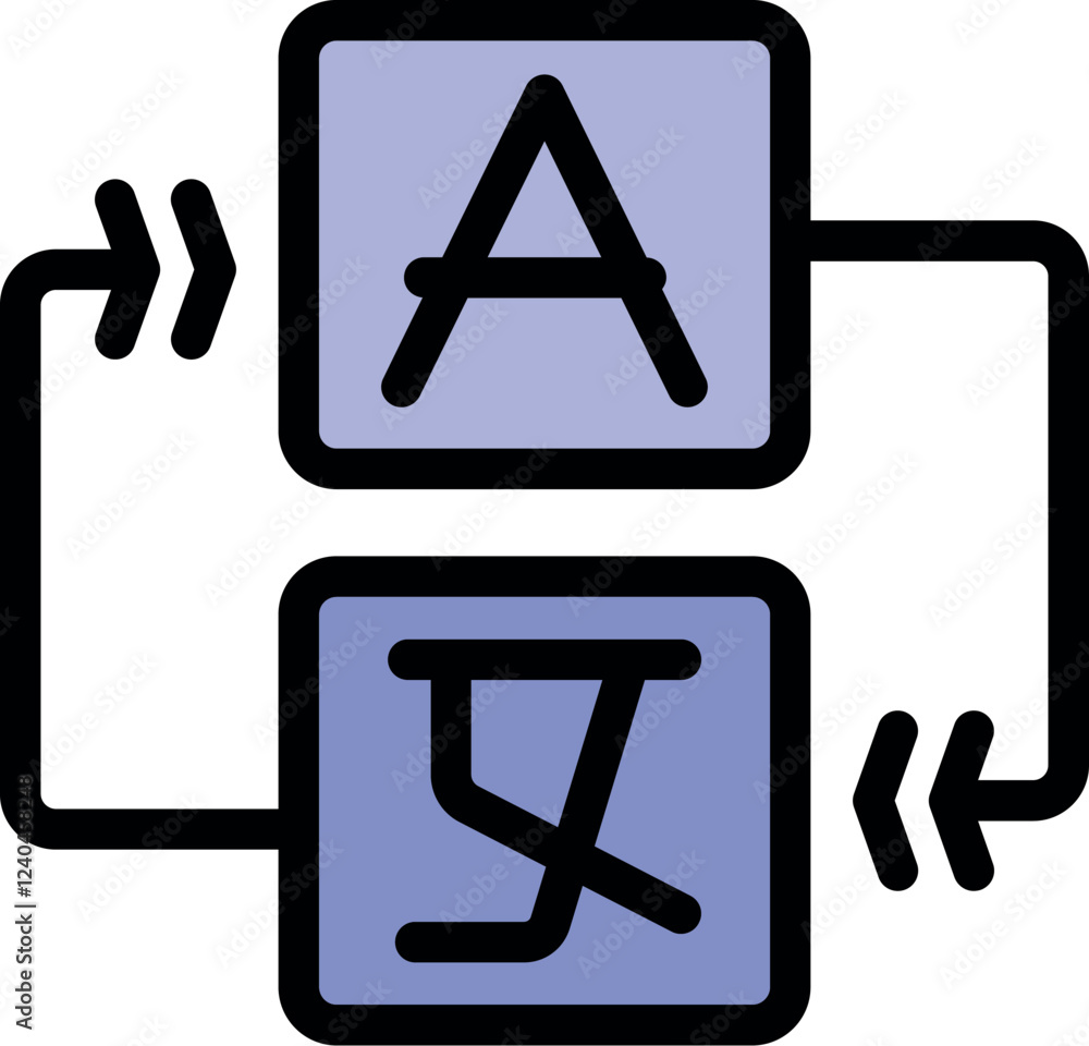 Poster online multilingual translation service converting text between two different languages, represented
