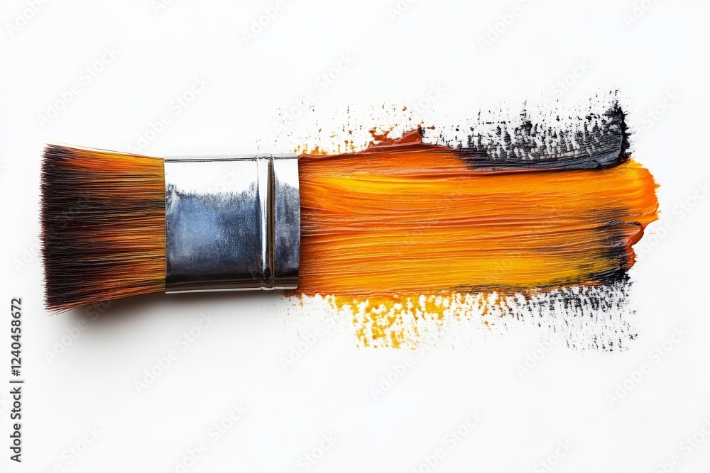 Poster Vibrant paint brush creating dynamic strokes on a canvas with bold colors for artistic expression