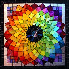 Obraz premium Vibrant Rainbow Spiral Stained Glass Mosaic Art