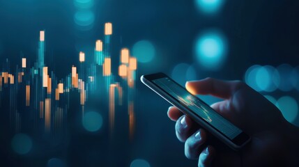 Energy stock portfolio Hand holding a smartphone displaying an energy stock portfolio app, close up shot, represents mobile access to investment information