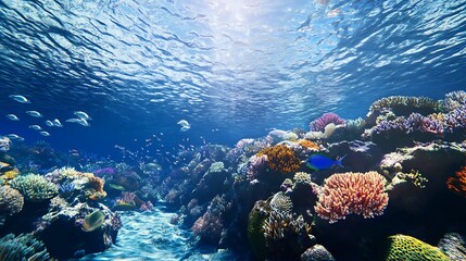 Obraz premium Underwater Scene with Vibrant Coral Reef and Fish