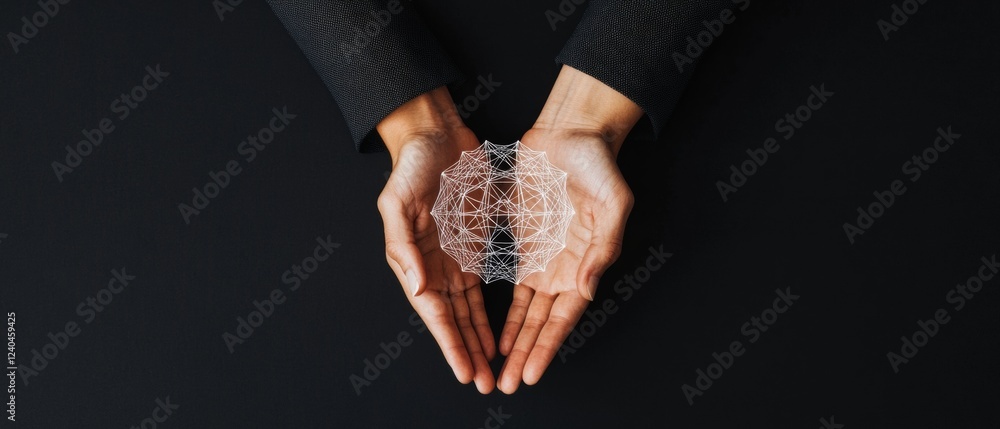 Aufkleber Modern Teamwork Mesh Diverse Hands in Geometric Network on Minimalist Black Workspace - Innovative Business Collaboration and Digital Strategy Visualization