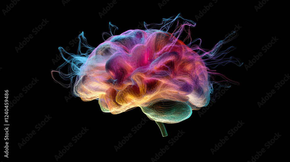Poster brain with colorful aura symbolizing mental energy and creativity, showcasing vibrant hues and dynam