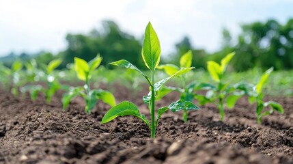 Young lemon saplings growing in a field