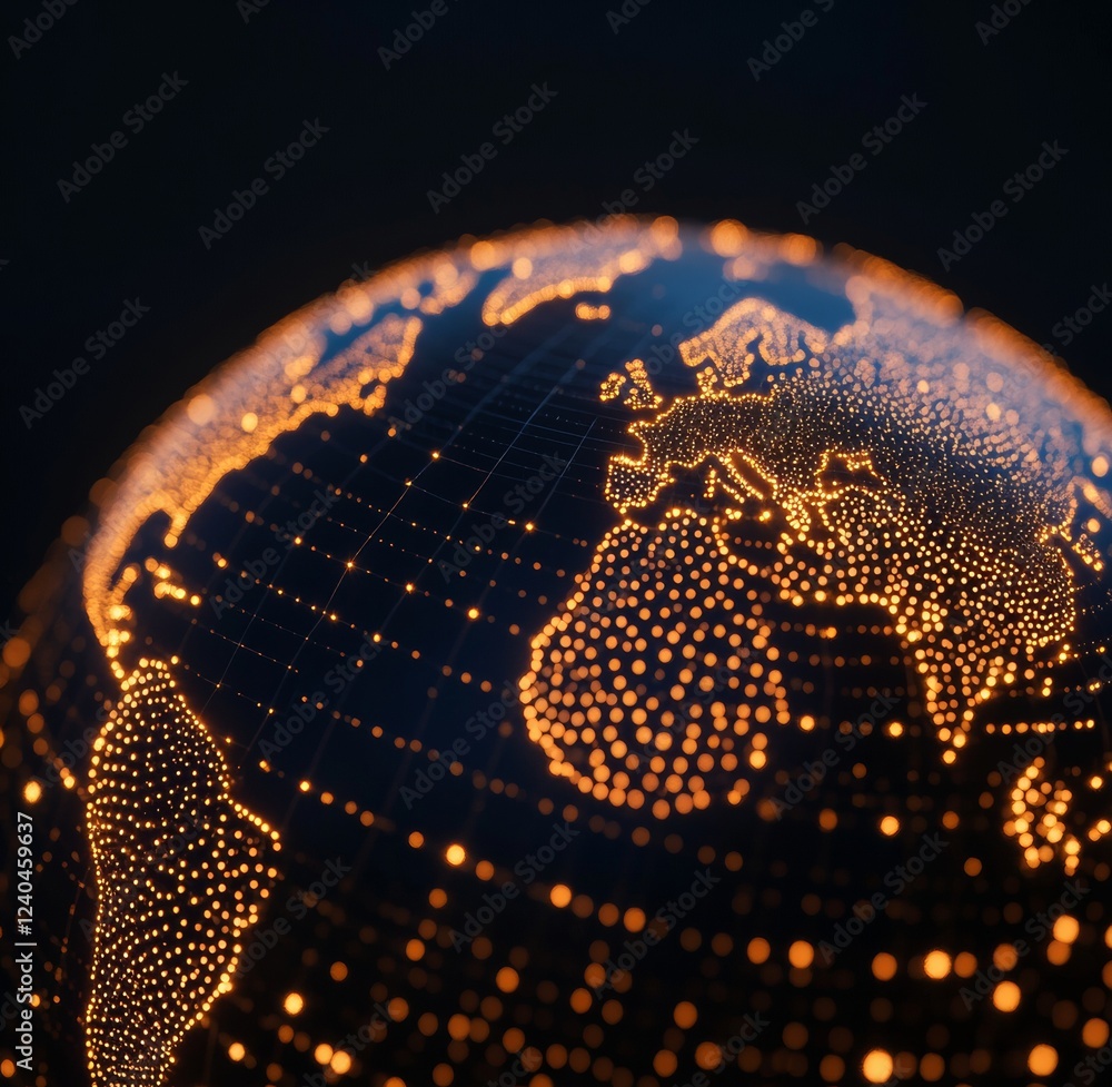 Aufkleber Illuminated Digital Globe Gold LED Dot Mesh for Data Visualization in Global Tech Solutions - Innovative Business Analytics and Interactive Design for Professional Presentations