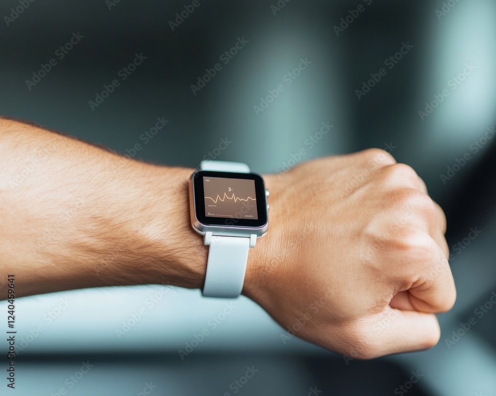 Aufkleber Streamlined Tech Fitness Sleek Smartwatch on Korean Mans Wrist for Real-Time Biometrics in Modern Gym - Optimizing Athletic Performance and Health Insights