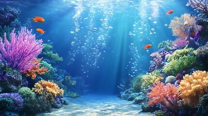 Fototapeta premium Underwater Scene with Colorful Coral Reef and Fish