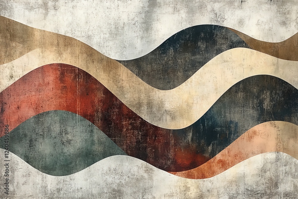 Poster Abstract waves with earthy tones and textures on a textured background
