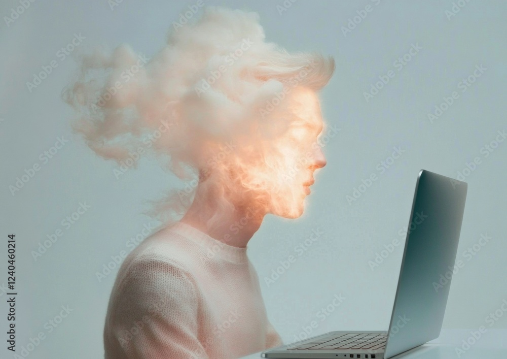 Aufkleber digital ethereal portraits vaporous human expression and raw emotion with metallic textures for inno