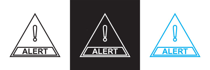 Alert, risk sign line icon set. Caution, warning, exclamation mark vector. Alert information, accident notification.  isolated on white and black background. vector illustration. EPS 10